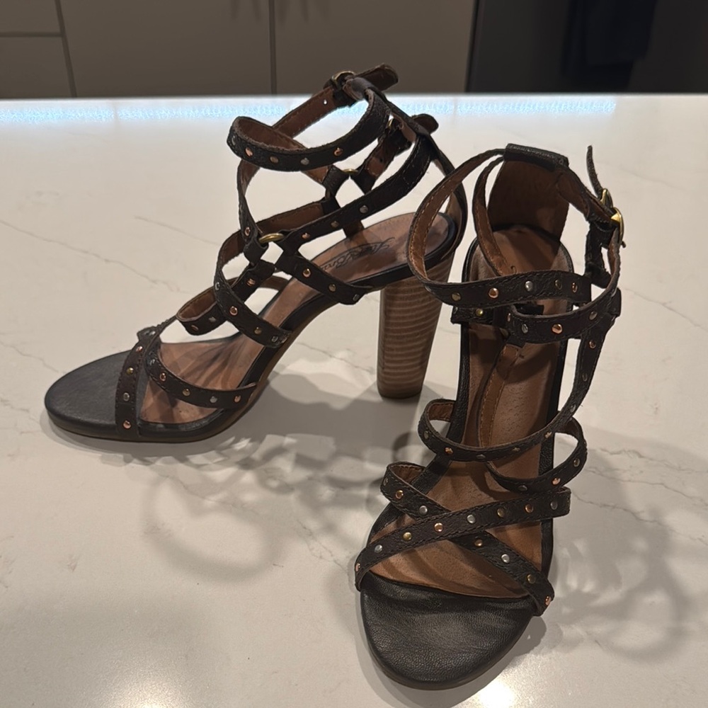 Studded Brown Strappy Heeled Lucky Brand Sandals